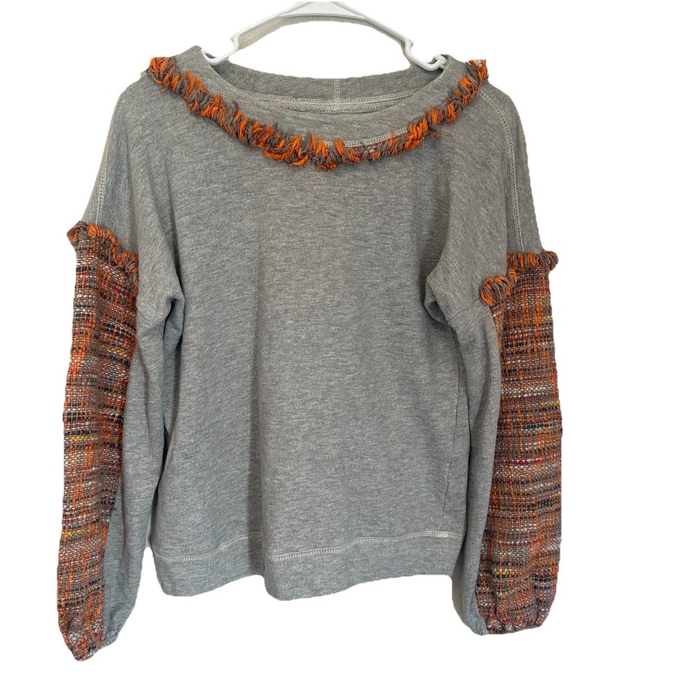Womens THML Pullover Sweatshirt Heather Gray Orange Tweed XS Anthropology